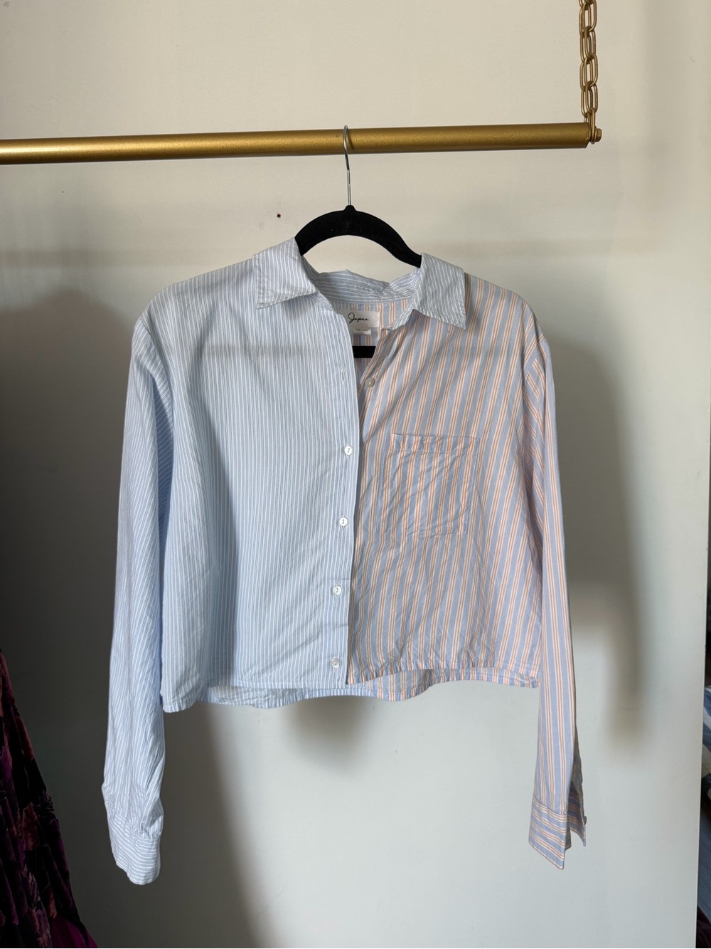 Two-Tone Striped Button-Up Shirt in Light Blue and Orange